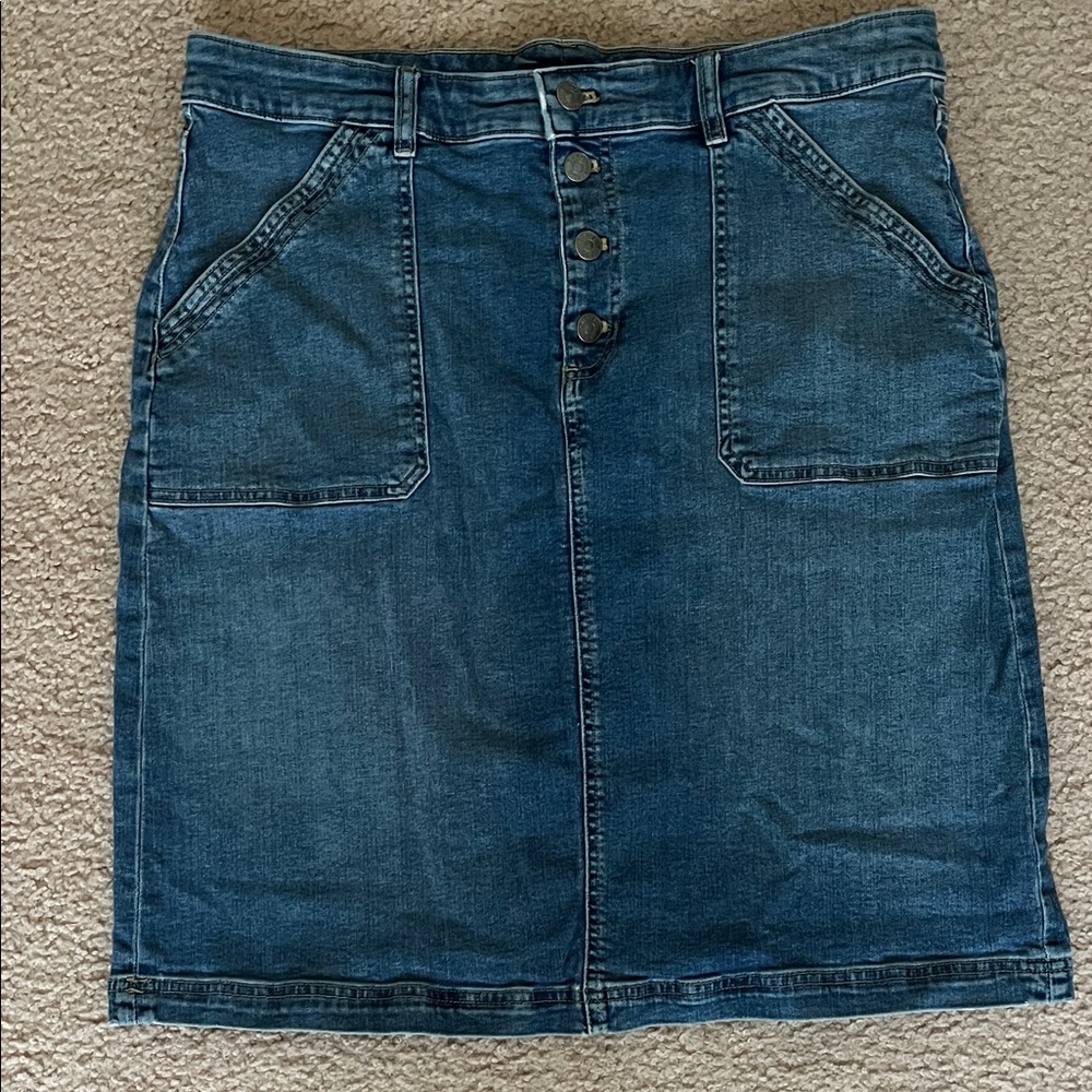 Classic Denim Pencil Skirt with Button Detail